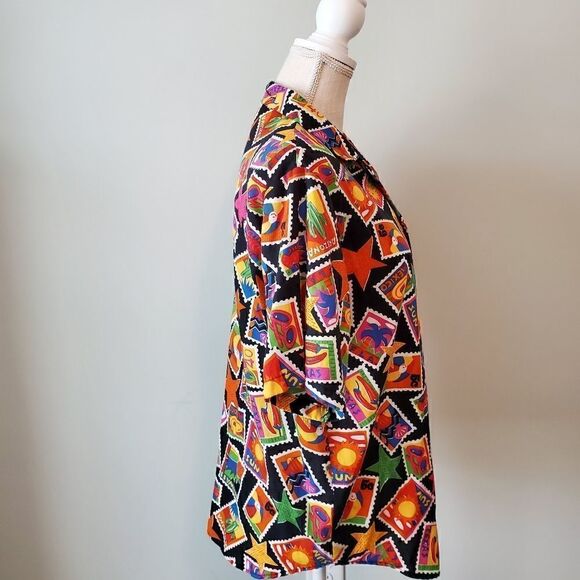 Charles Scott Vintage Women’s Short Sleeve Shirt Shoulder Pads Size M Vibrant - Picture 3 of 6